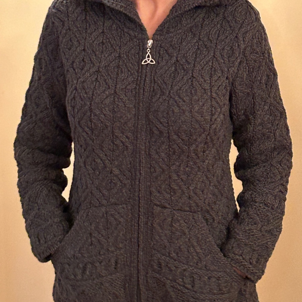 NWT Aran Crafts merino cable hoodie sweater cardigan S - Picture 13 of 16